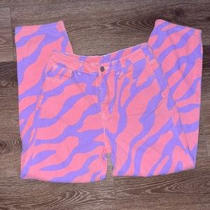 High Rise Pink & Purple Zebra Stripe Jeans